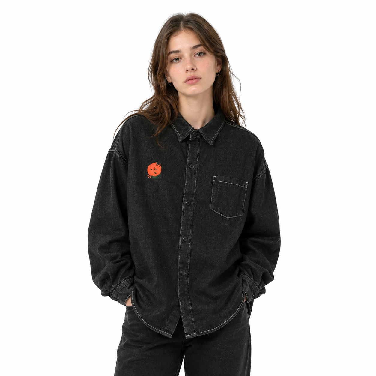 HINACALM Alphabet Sun Denim Shirt