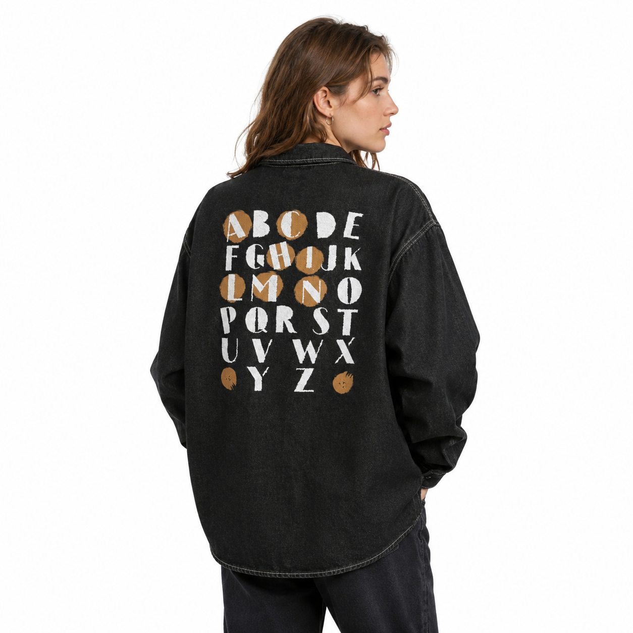 HINACALM Alphabet Sun Denim Shirt