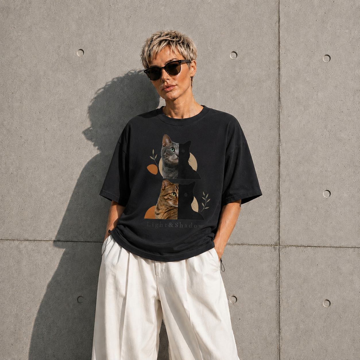 HINACALM CALM CATS Light & Shadow Graphic Tee