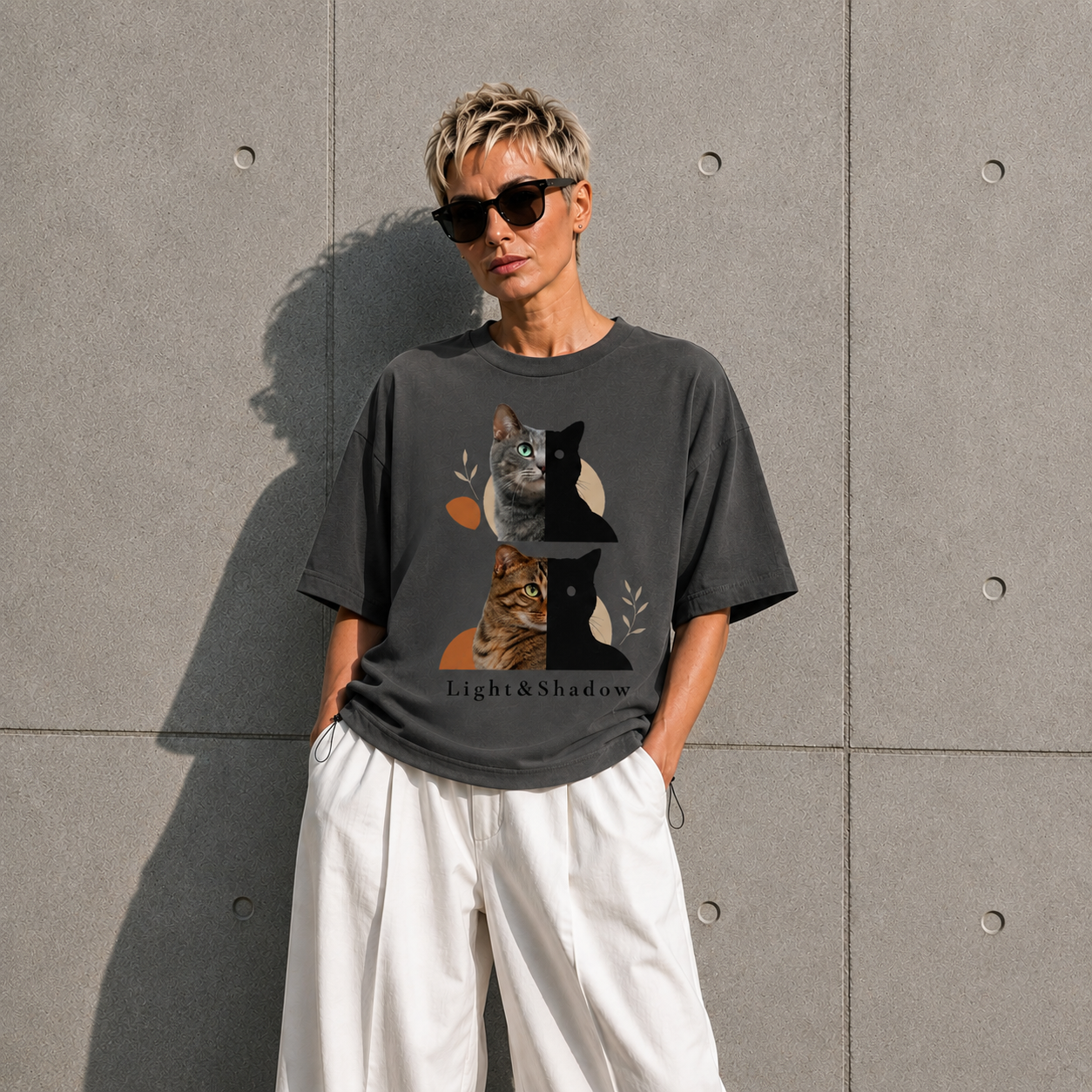HINACALM CALM CATS Light & Shadow Graphic Tee
